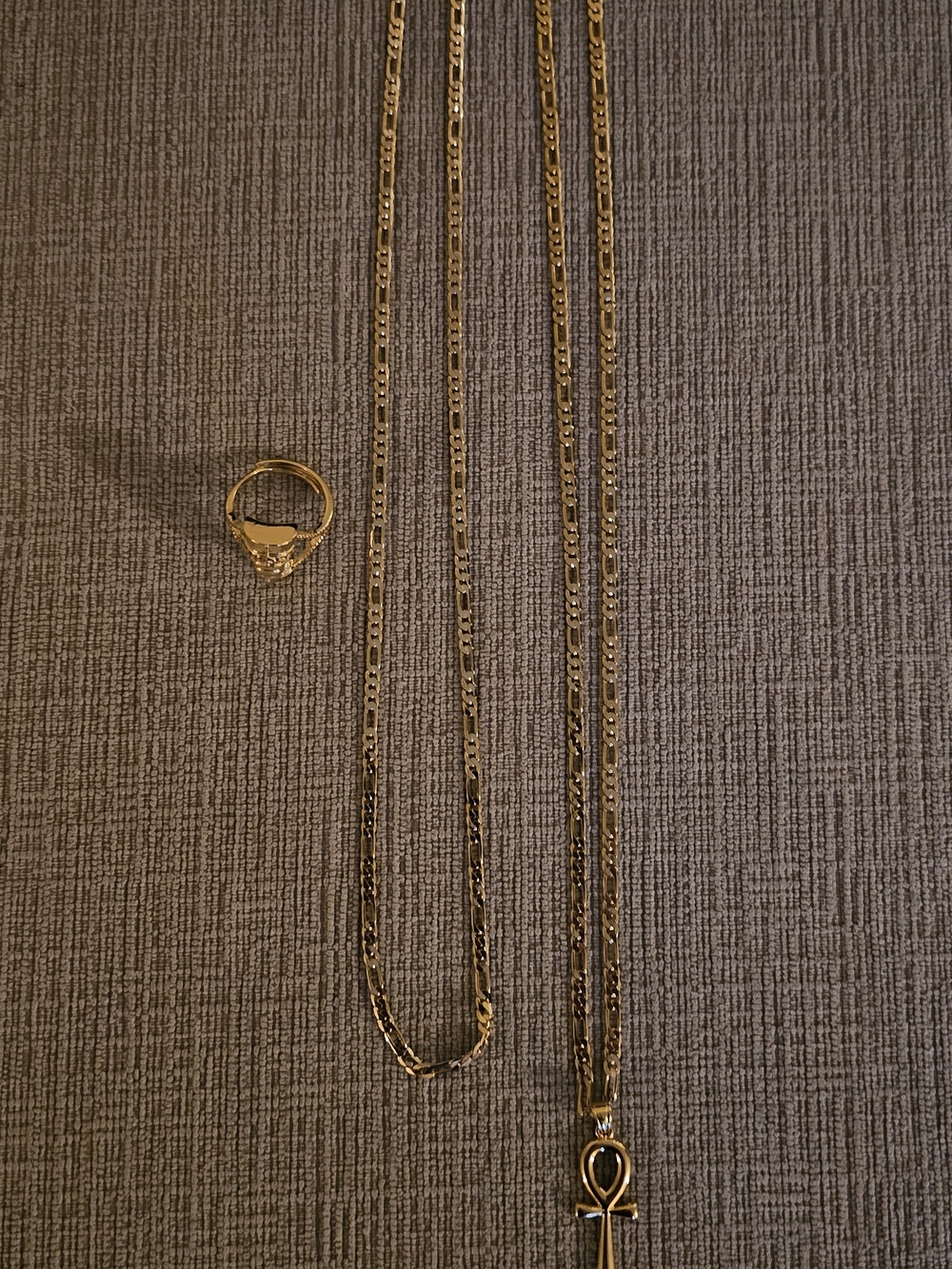 Gold Ankh Pendant Necklace with Matching Gold Ring